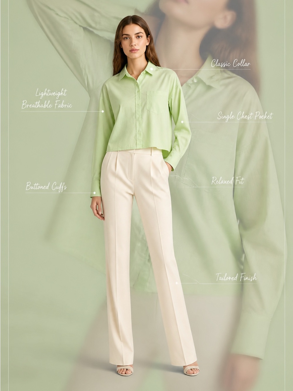 Athleta Midday Poplin Cropped Button Down Front Pocket Boxy Women M Green Shirt